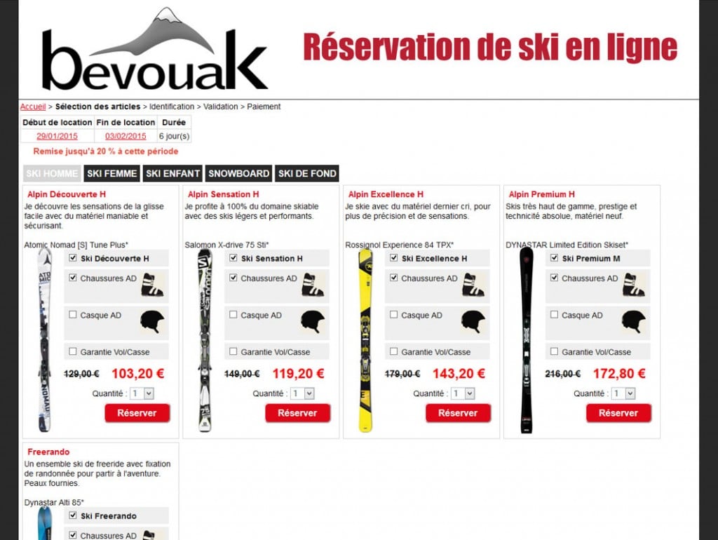 Module de réservation de ski et VTT en ligne